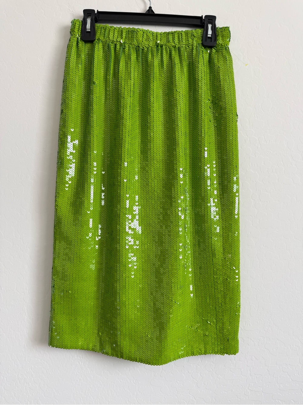 J.Crew Collection Lime Green Sequin Midi Skirt Elastic Waist Size XS